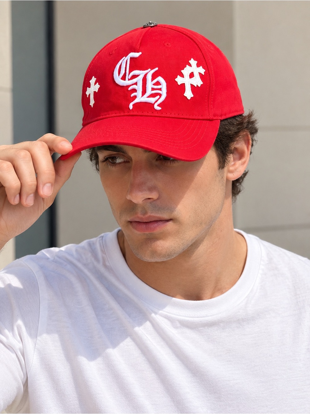 Red Gothic CH Cross Embroidered Baseball Cap Adjustable Unisex